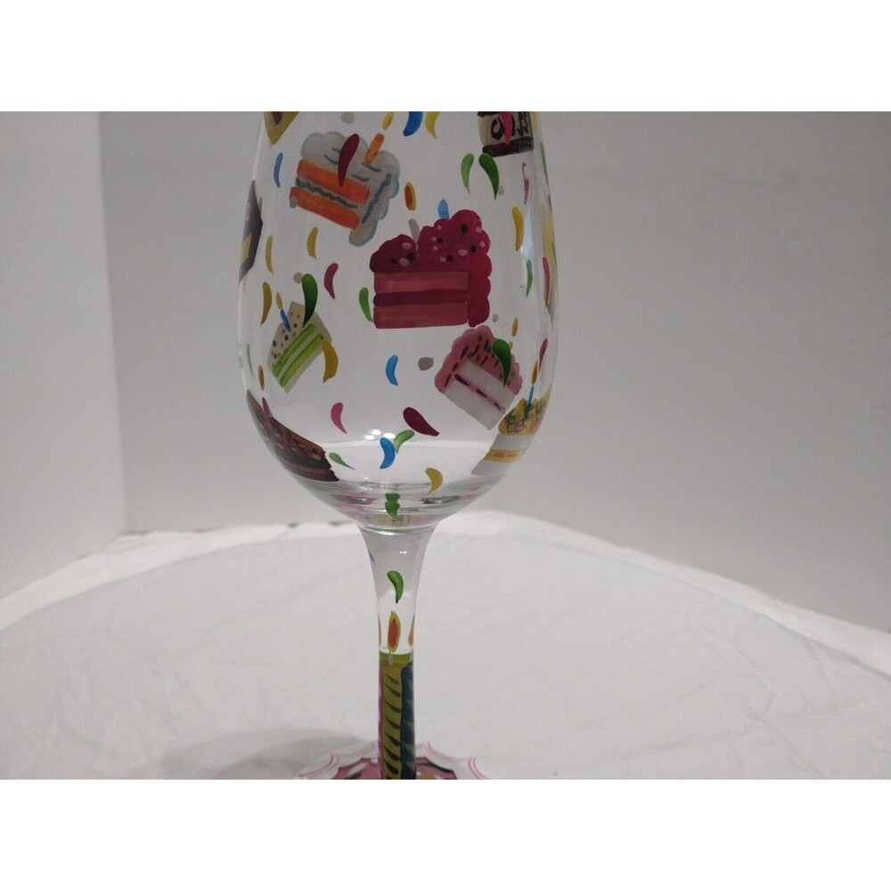 LOLITA BIRTHDAY CAKE 15 OZ WINE GLASS HAND PAINTED RECIPE. USED